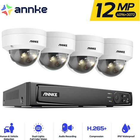Annke – Kit de vidéosurveillance 12MP PoE – 8 caméras IP – Vision nocturne couleur – Détection humaine et véhicule – Étanchéité IP67
