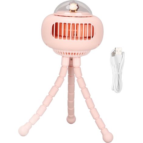 Ventilateur de poussette portable, design trépied, 4 vitesses silencieuses, rechargeable USB, oscillation automatique 130°, rose (1/5)