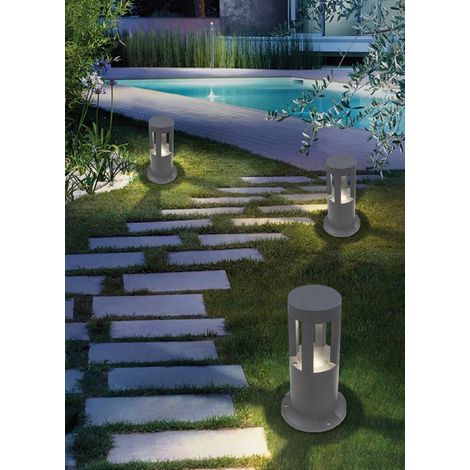LAMPIONE PALO GIARDINO A LED ILLUMINAZIONE DA ESTERNO 15W IP65 30CM GRIGIO LUCE BIANCA NATURALE DECORAZIONI VIALETTI PRATO