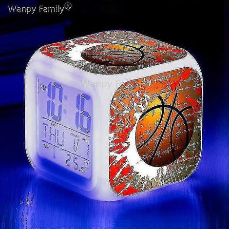 Réveil de basket-ball, montre électronique lumineuse multifonctionnelle à 7 couleurs changeantes, minuteur de réveil pour enfant, convient pour la lumière verte TW. (1/5)