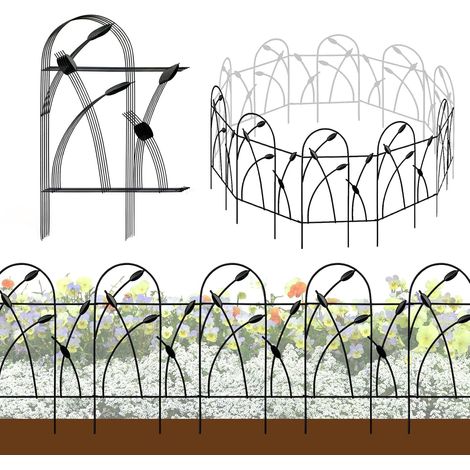 Clôture de jardin noire en métal, 10 panneaux, 3,3 m