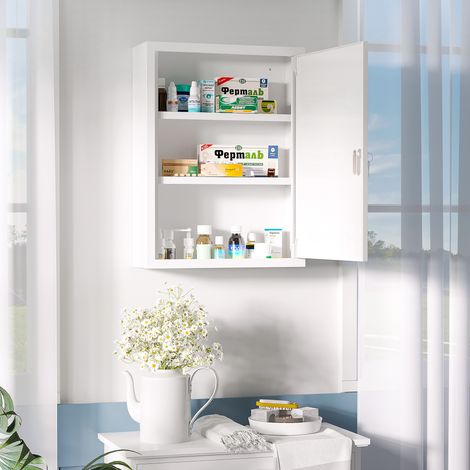 CHICFURN Armario botiquín de pared con cerradura 40 x 15 x 53,5 cm de acero blanco (1/5)