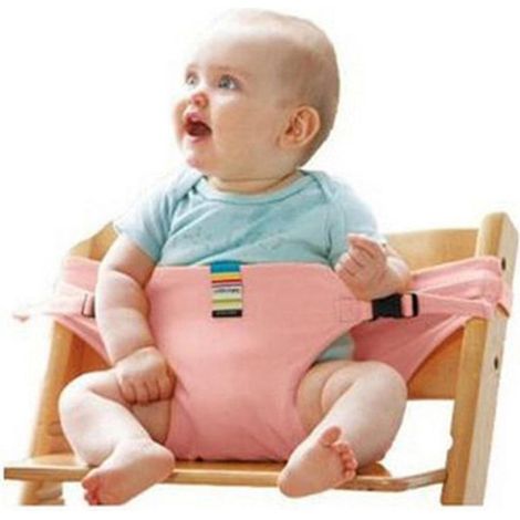 Harnais/ceinture de chaise de salle à manger portable et sécuritaire rose (1/5)