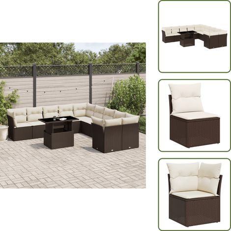 11-tlg. Garten-Sofagarnitur mit Kissen Braun Poly Rattan - Gartenmöbel - Esszimmergarnitur - Lounge Set - Outdoor Möbel - Rattan Gartenmöbel (1/5)