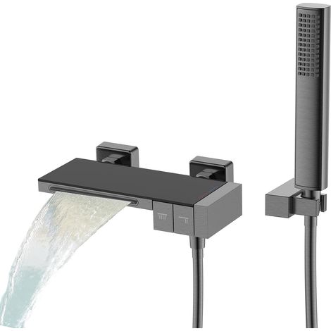 Robinet de Baignoire Cascade, RTF0583 Moderne Design en Touches de Piano, Mitigeur Baignoire Mural, Angle réglable, 59A Laiton Mitigeur Douche, avec Douchette en Cuivre, Durable (1/5)