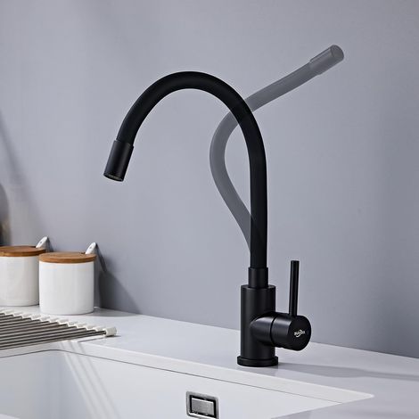 Schwarze Küchenarmatur, 360° drehbare, flexible Küchenarmatur, Hochdruck-Küchenmischer, Einhebel-Edelstahlarmatur, Spültischarmatur mit wassersparendem Luftsprudler (1/5)