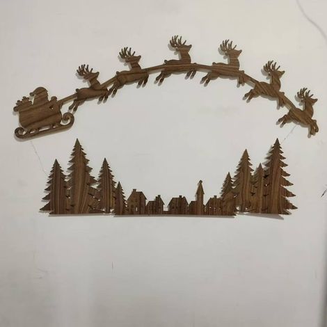 New Santa's Sleigh with Reindeer Light-Up Sleigh Wooden Pendant - Christmas Set - 58.527cm
