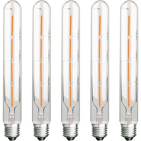 5er-Pack LED-Röhrenlampen (Edison-Fassung), 4 W (entspricht 40 W Glühlampe), E27-Sockel, warmweiß (2700 K), 400 lm, Klarglas, 360° Abstrahlwinkel, 220–240 V Wechselstrom