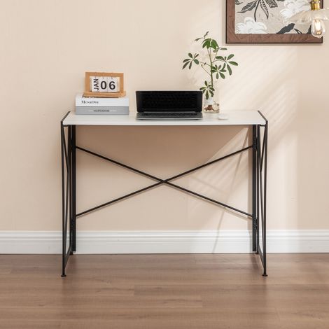 Bureau pliable blanc 99 x 50 x 75 cm en MDF et métal, table compacte (1/5)