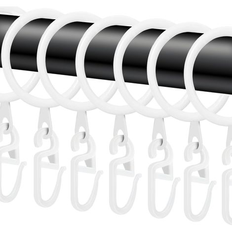 40 - Anneau de rideau - Crochet de rideau - Métal et plastique blanc pour tringle diamètre 27mm - Salle de bain et salon - Blanc - 30x30mm (1/5)