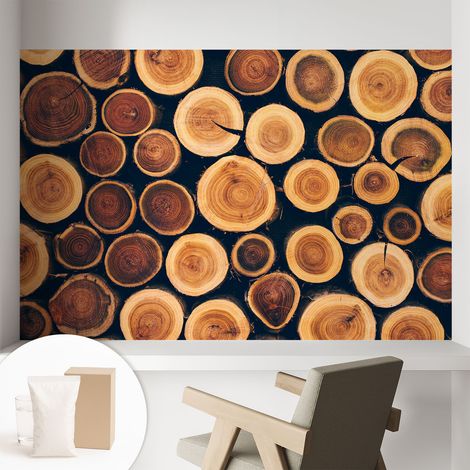 Papier peint intissé à motifs décoratifs pour salon chambre et bureau Décoration murale élégante avec colle Cercles de bois 104x70 cm (1/5)