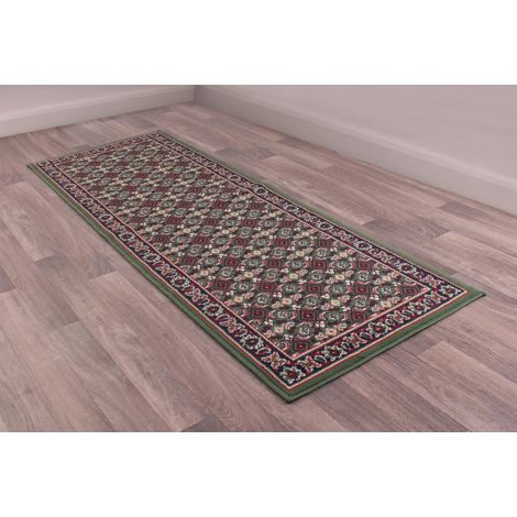 Traditional Poly Esta Bordered Classical Floral Green Rug Floor Mat Carpet Hallway 70 x 200 cm (2'4''x6'7'') Runner (1/4)