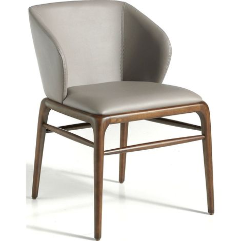 Chaise rembourrée en simili structure bois de frêne - Marron clair, noyer (1/5)