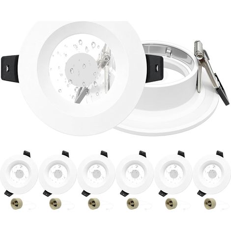 Lot de 6 Spot Encastrable GU10 Set, IP65 Aluminium Cadre Spot LED Encastrable avec Douille GU10, Anti-Éblouissement, Blanc Rond Cadre de Spots de Plafond Trou 65-75mm pour Extérieur (1/5)