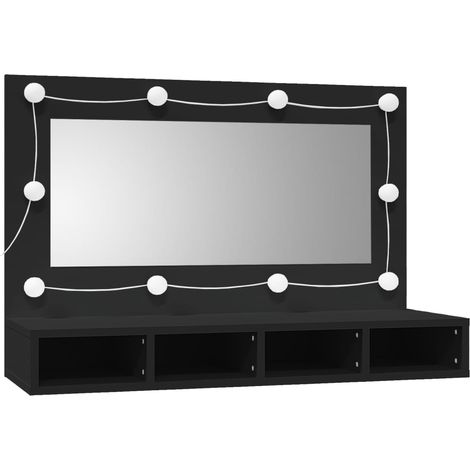 Armoire à miroir avec LED noir 90x31,5x62 (1/5)