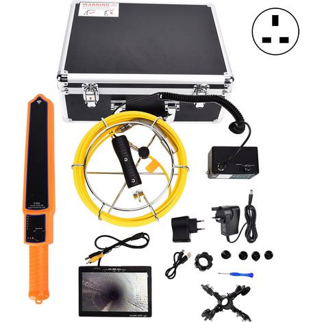 Caméra d'inspection de canalisation 7 pouces LCD 512Hz, endoscope HD 12 LED, usage industriel, 100-240V prise UK, câble 40m/131,2ft (1/5)