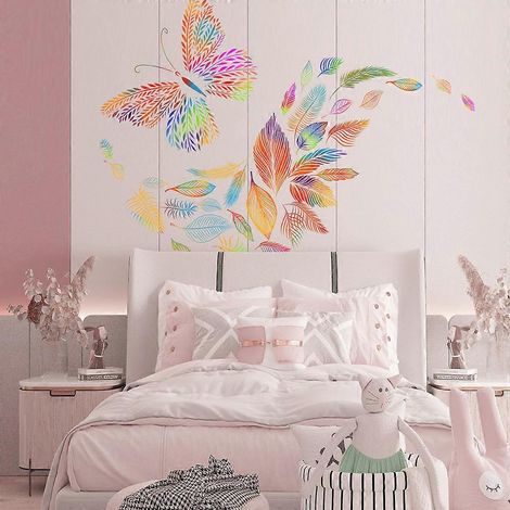 Sticker mural papillons colorés, citation inspirante « Sois toi-même », décoration murale florale en vinyle à faire soi-même pour chambre de fille, chambre d'enfant ou salon - 30 (1/5)