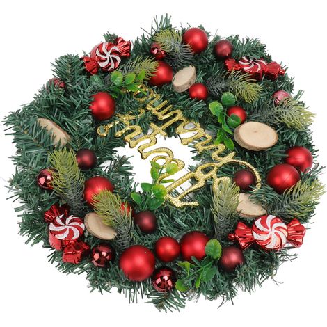 Couronne de Noël artificielle pour porte d'entrée, guirlande de bonbons rouges en aiguilles de pin, décorations pour la maison, les vitrines de magasins et centres commerciaux.