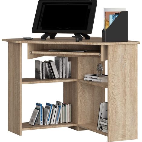 Una piccola scrivania indipendente con ripiano per tastiera, rovere Sonoma, h: 74 cm, l 80 cm, p 54,5 cm (1/5)