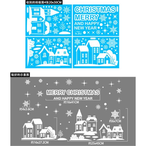 Décorations de Noël, autocollants rennes, flocons de neige blancs, décalcomanies rennes, autocollants de Noël pour fenêtres, adsorption électrostatique, autocollants sans résidus.