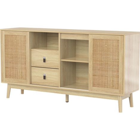 Buffet avec 3 portes coulissantes en rotin naturel et 2 tiroirs 155 x 38 x 80 cm (1/5)
