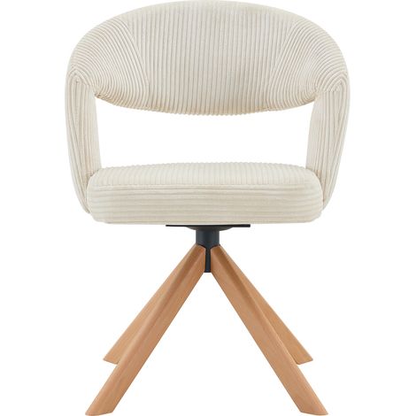 ELVMI 2er Set Esszimmerstühle mit 360 Grad Drehfunktion, Cordstoff und Massivholz, Weiß und Holz (1/5)