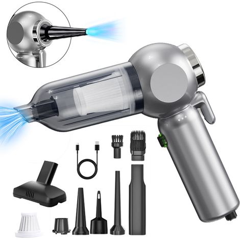 Aspirateur à main 6 en 1, 22 000 Pa, sans fil, rechargeable, 7 800 mAh, avec brise-vitre et coupe-ceinture de sécurité pour le nettoyage des voitures, des bureaux et des maisons [Classe énergétique A+ (1/5)