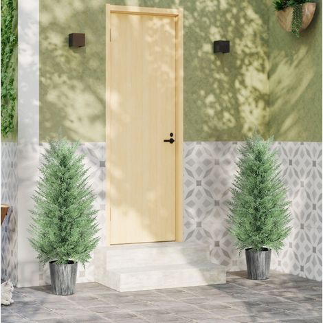Lot de 2 cyprès artificiels 90 cm en pot plastique vert, plantes décoratives REDOM (1/5)