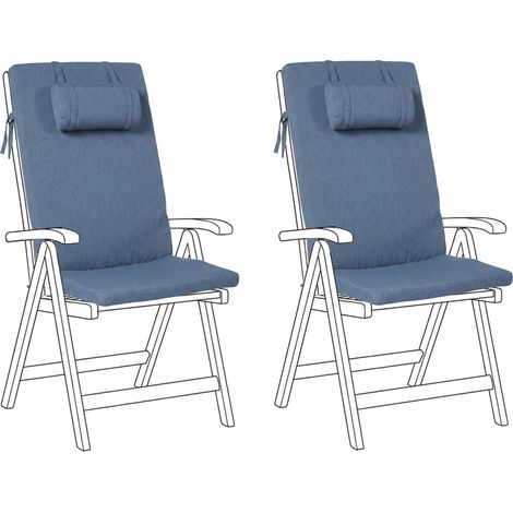 Set of 2 Garden Chair Cushions Blue Polyester Seat Backrest Pad Modern Design Outdoor Pad UV and Water-Resistant JAVA/AMANTEA PREMIUM