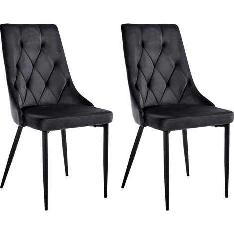 Esszimmerstuhl 2er Set AVENIR Samtstoff Schwarz (1/5)