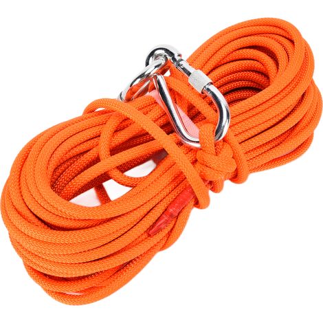 Corde d'escalade de 8 mm (0,3 po) de diamètre, 20 m (66 pi) de long, capacité de charge de 11 kN, couleur orange, pour l'alpinisme et l'escalade. (1/5)