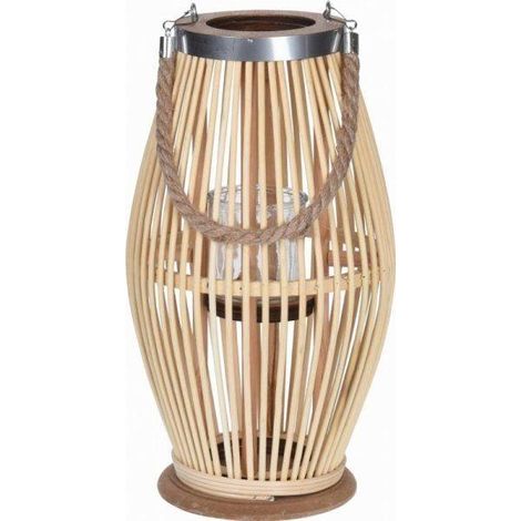 Farol portavelas de bambú natural 21x38cm