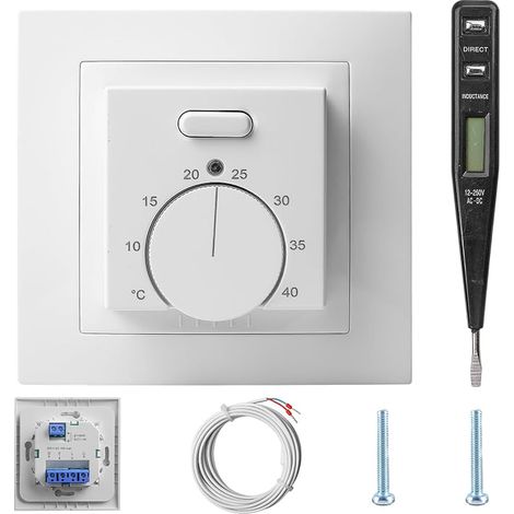 230V Underfloor Heating Room Thermostat Mechanical Temperature Controller with On/Off Switch Recessed Surface Mounted Analog Control for Heating and Air Conditioning (1/5)