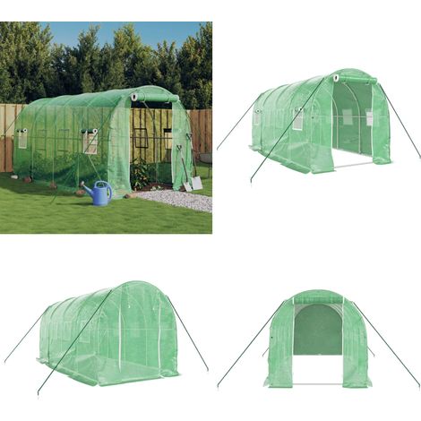 Serre avec cadre en acier vert 8 m² 4x2x2 m - Serre De Jardin - Abri Jardin - Tunnel De Jardin - Polycarbonate - Aluminium - Home & Living
