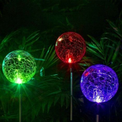 Solar-Leuchtkugel für den Außenbereich mit zwei LEDs in einer Glaskugel mit Rissen. Farbwechsel für eine leuchtende Garten- und Landschaftsdekoration. (1/4)