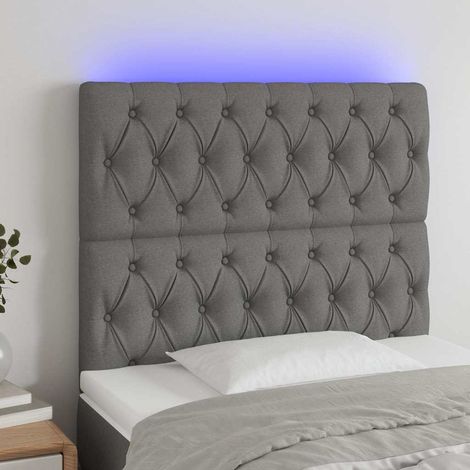 Tête de lit à LED avec bande lumineuse, tissu gris foncé, 100 x 7 x 118/128 cm - PANGIVO (1/5)