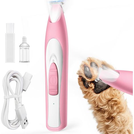 oneisall Tondeuse à pattes pour chien avec lumière LED - Silencieuse - Pattes de chien - Rechargeable, Rose (1/5)