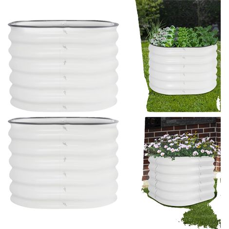 Hochbeet, 60 cm x 60 cm x 43 cm, Aluminium-Zink-beschichteter Stahl, runde Form, freistehend, 2er Pack (1/5)
