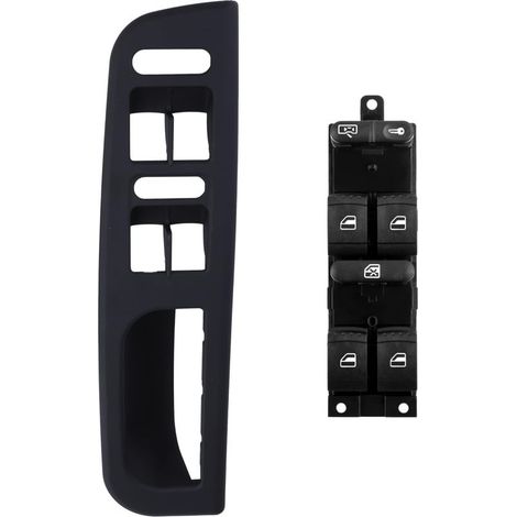 Bouton Leve Vitre + Cache Revêtement Noir pour Golf 4 Passat Jetta Bora SEAT Leon Toledo 1J4959857D 3B1867171E Avant Gauche Côté Conducteur (1/5)