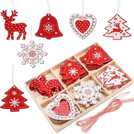Ensemble d'ornements d'arbre de Noël en Bois, 24 Pcs 2.0 '' Décoration d'ornement de Noël en Bois pour Arbre de Noël Artisanat Bricolage avec boîte de Rangement en Bois (1/5)