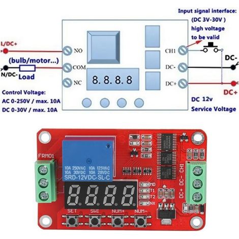 Module Temporisateur Relais - 18 Fonctions Cycles Infinis et Finis - T1/T2 Réglables 0,1 s à 270 h - 5/12/24 V DC - 10 A - FRM01 (1/5)