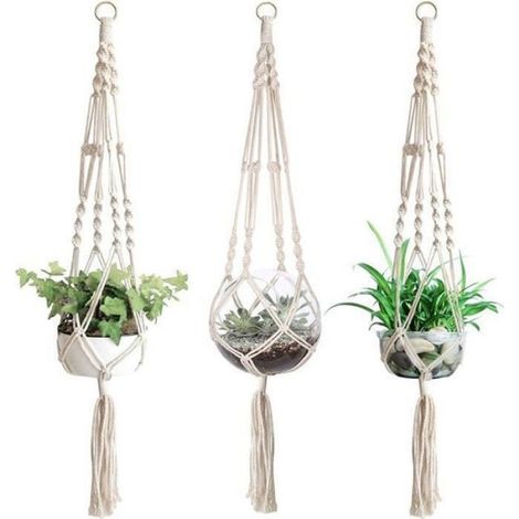 Suspension pour plantes - - Macramé - Corde de chanvre - 105cm - Décoration intérieure (1/3)