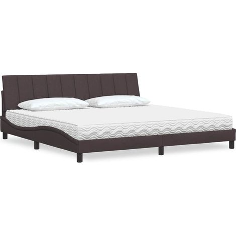 Cama con colchón Hanko tela marrón oscuro 200x200 cm (1/5)