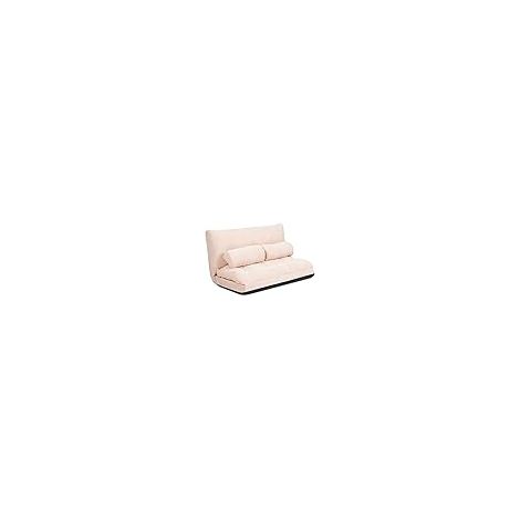 COSTWAY Divano da Terra, Divano Letto Multifunzionale Regolabile in 6 Posizioni con 2 Cuscini, con Fodera in Camoscio per Camera da Letto Salone Balcone (Beige) (1/5)