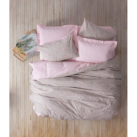 Funda nórdica, funda nórdica, ropa de cama Set 100% Algodón Rosa Gris (1/2)