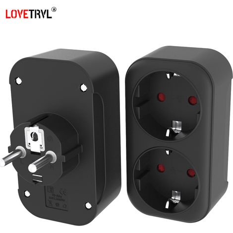 Adaptateur convertisseur prise de courant EU Power Travel 16 A 250 V CA 1 à 2 voies prise électrique française BK (1/2)
