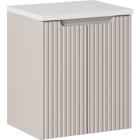 Meuble sous vasque suspendu 2 portes avec plan NOVA 50 cm Blanc-Taupe-Plateau Blanc-Largeur 50 cm