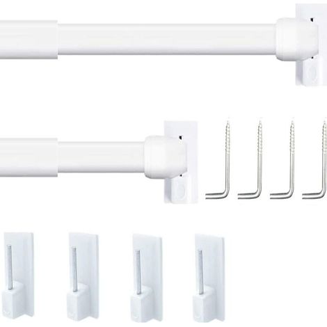 Juego de 2 barras de cortina extensibles. Barra extensible para persianas, armarios, ventanas, cocinas y proyectos de bricolaje (40-70 cm, blanco). (1/4)