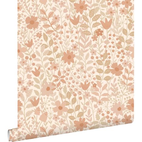 papier peint fleurs terracotta et rose - ESTAhome (1/4)