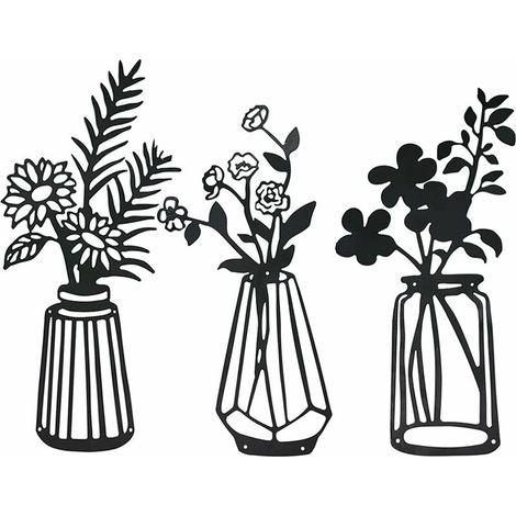 3 Pieces Metal Flowers Wall Decor Black Metal Wall Art Metal Floral Wall Sculpture for Patio Balcony Living Room Bedroom Dining Room Kitchen Decorations (1/5)